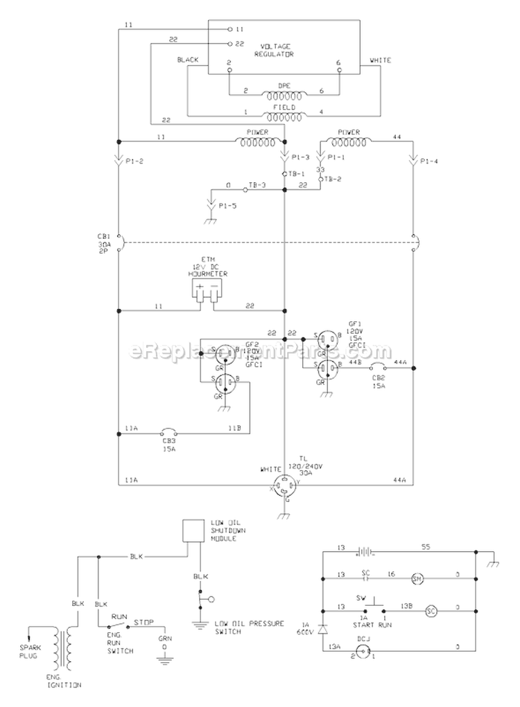 Page E Diagram and Parts List for 030254-0  Briggs and Stratton Generator